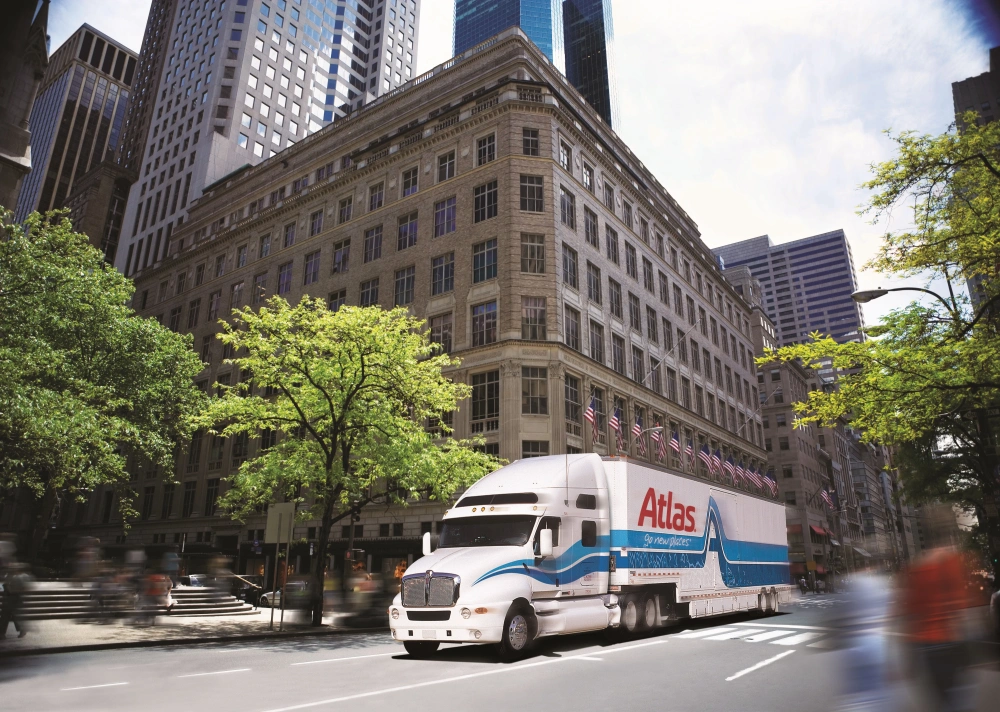 Atlas moving truck in city